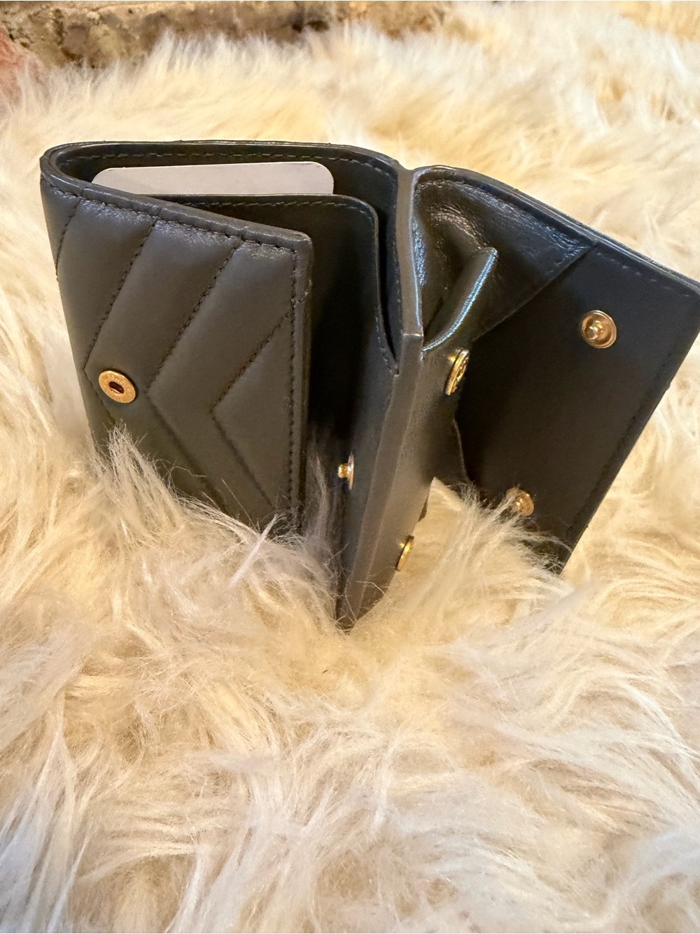 Saint Laurent Tiny Matelasse Origami Trifold Wallet in Light Musk - Picture 6 of 16